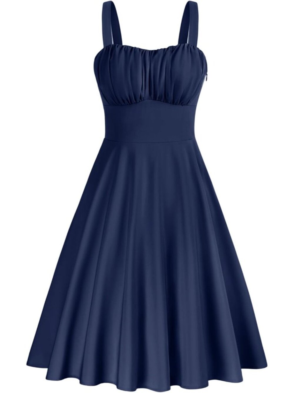 Women's Navy Blue Spaghetti Strap Sleeveles A-line Midi Cocktail Party Dresses